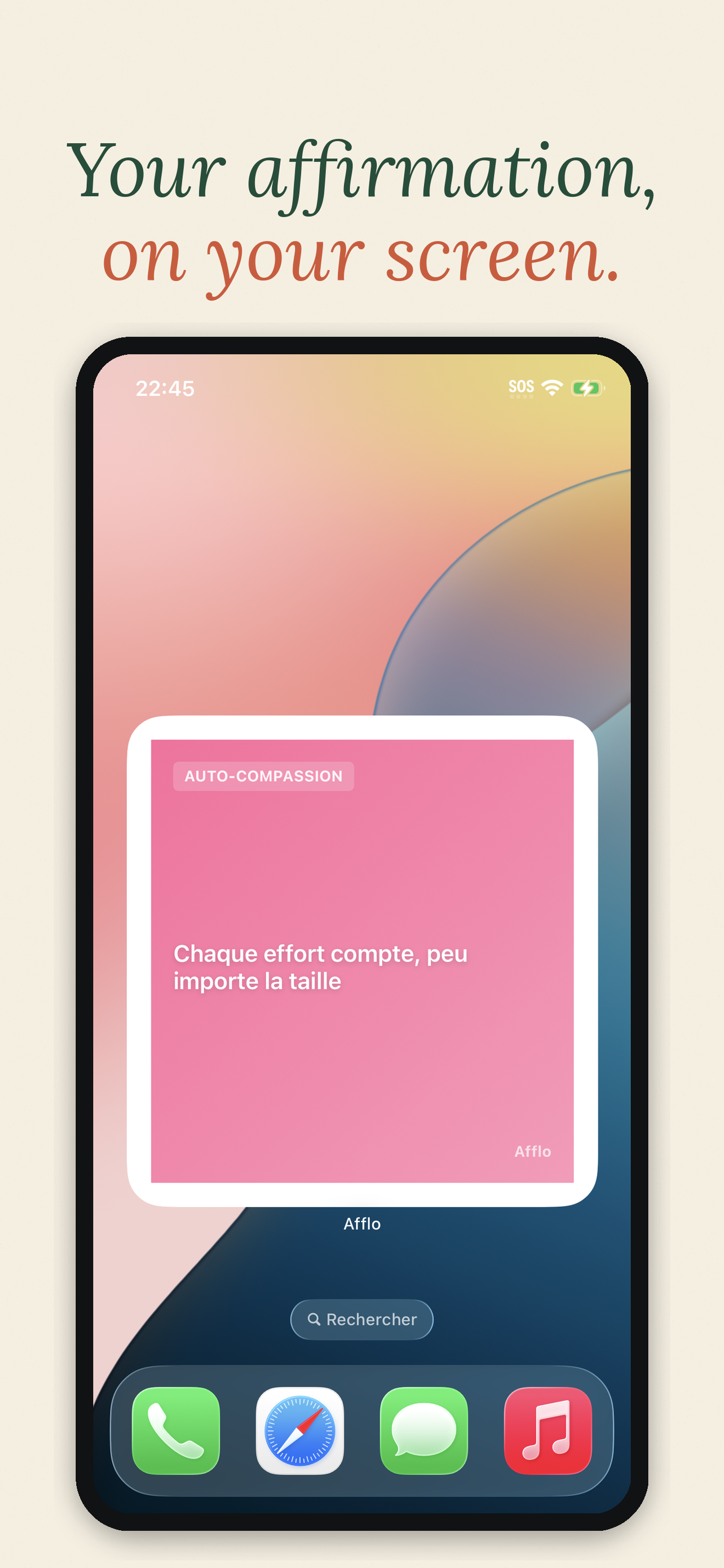 The Afflo widget showing an affirmation directly on the home screen